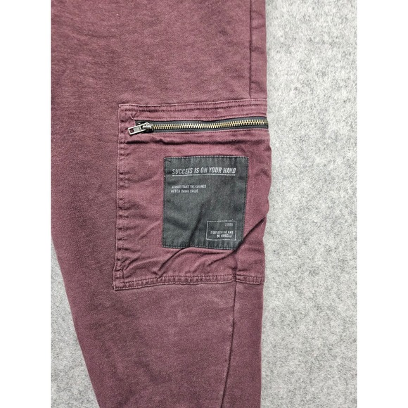 Zara‎ Kids Cargo Joggers Sweatpants With Zipper Pockets Casual Burgundy Sz 13-14 - Picture 2 of 7